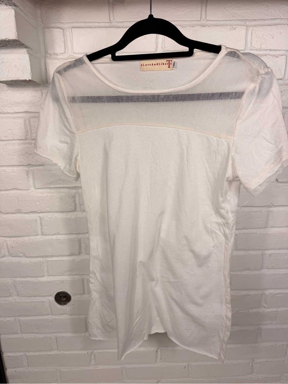 4 Love and Liberty White Mesh Yoke Tie Sleeve Cotton Top‎ Size Medium Boho